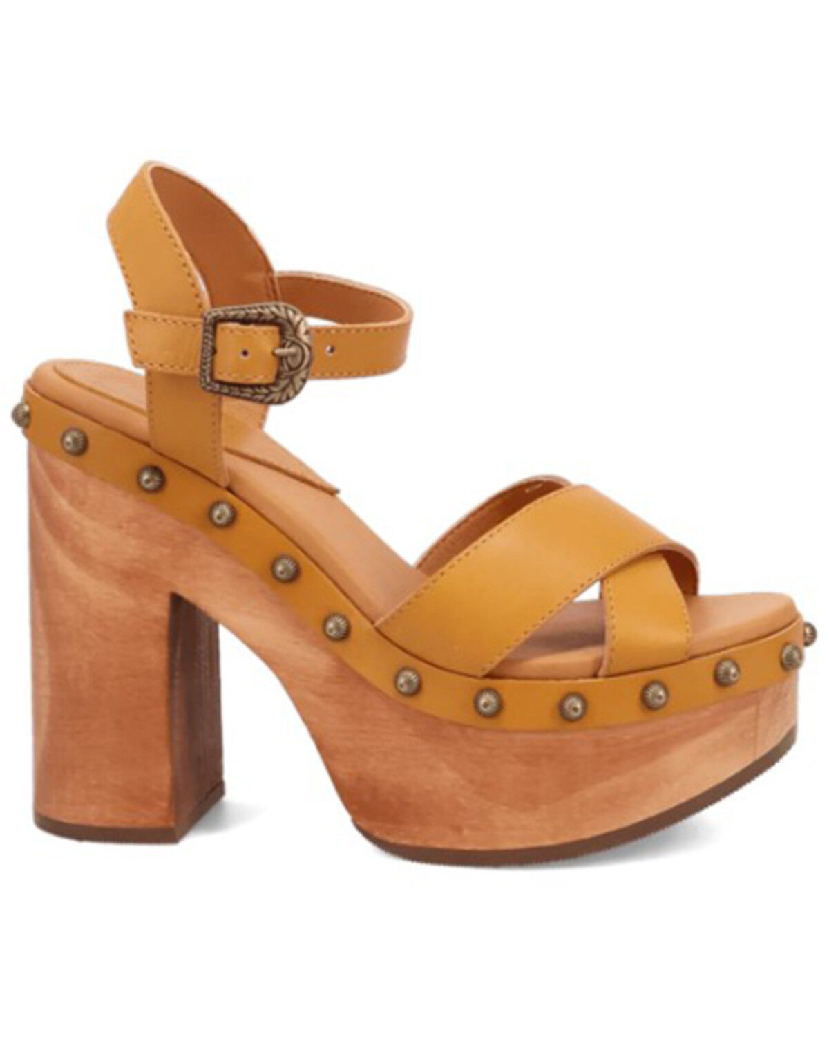 Image #2 - DIngo Women's Lotus Wooden Sandals, Mustard, hi-res