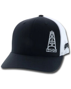 HOOey Men's Hog Oil Rig Offset Logo Mesh-Back Trucker Cap - Black & White, Black, hi-res
