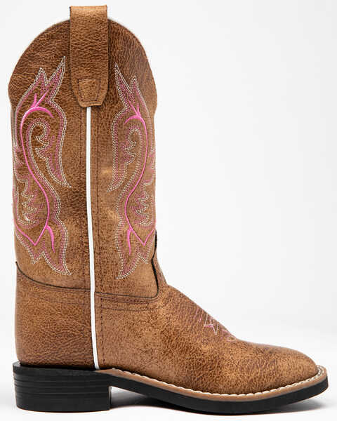 Image #2 - Shyanne Girls' Madison Faux Leather Western Boots - Square Toe, Brown/pink, hi-res