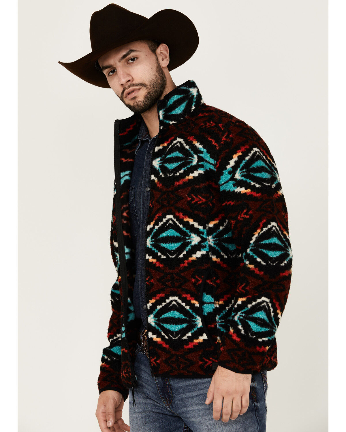 Image #2 - Rock & Roll Denim Men's Southwestern Print Jacket, Black, hi-res