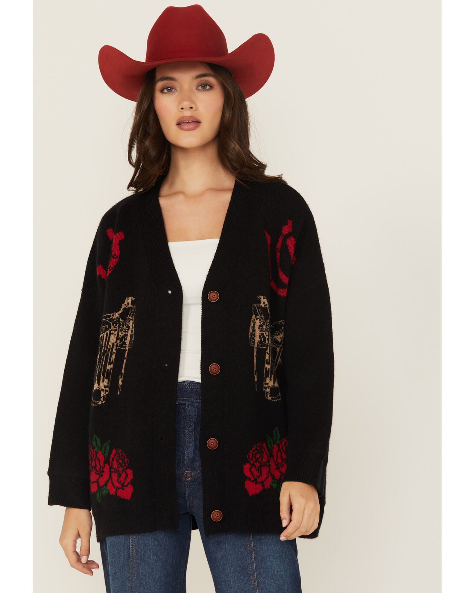 Rodeo Quincy Women s Horse Rose Cardigan