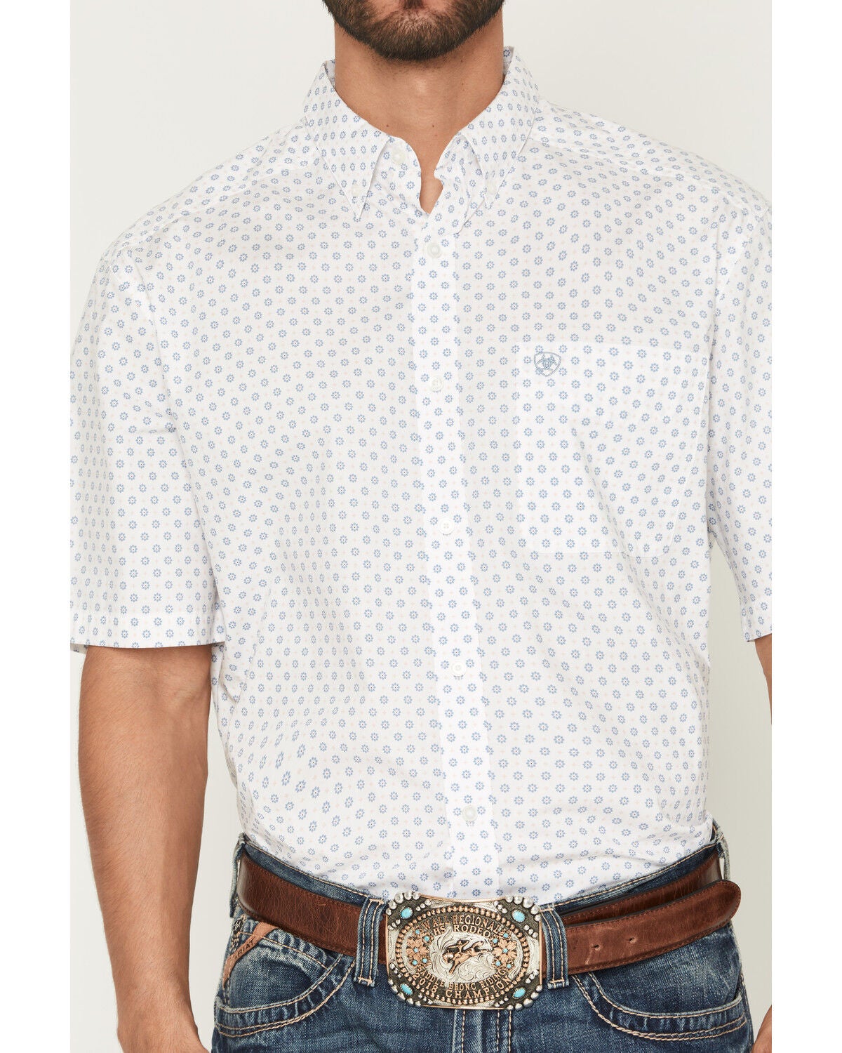 Image #3 - Ariat Men's Tenzin Medallion Print Short Sleeve Button-Down Western Shirt, White, hi-res