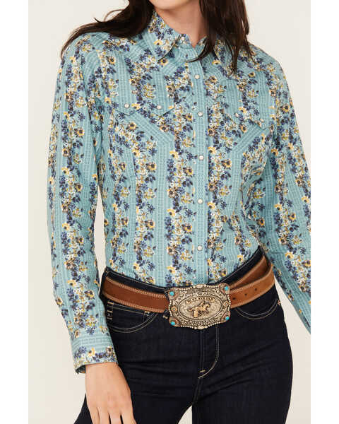 Image #3 - Ariat Women's Annette Floral Print Long Sleeve Snap Western Shirt, Teal, hi-res