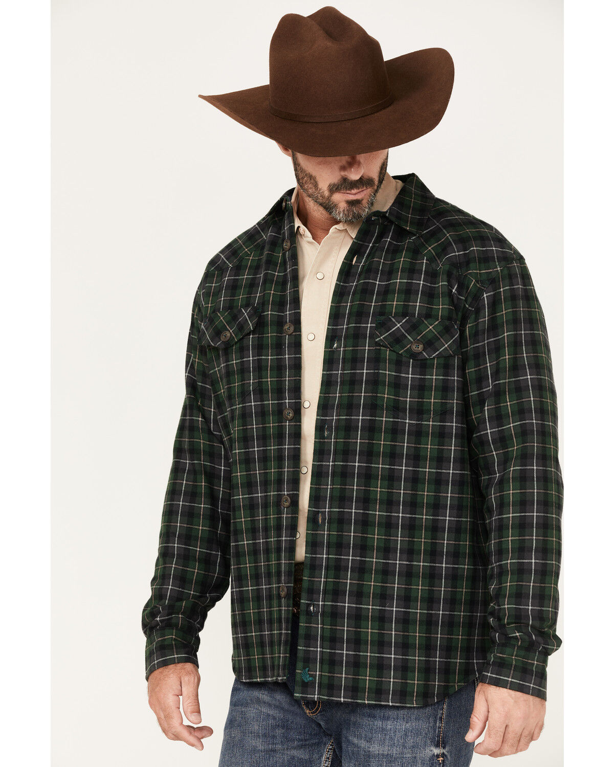 Image #2 - Cody James Men's Alder Tree Plaid Button Down Bonded Western Flannel Shirt Jacket, Green, hi-res