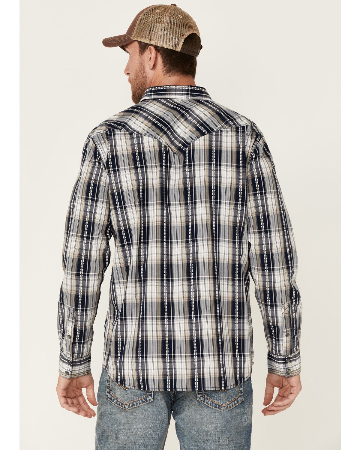 Image #4 - Moonshine Spirit&reg; Men's Talum Plaid Long Sleeve Snap Western Shirt, Navy, hi-res