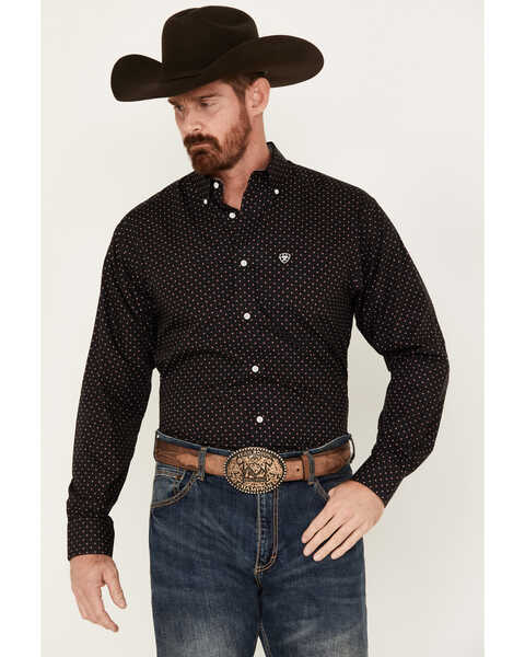 Ariat Men's Vance Geo Print Long Sleeve Button-Down Western Shirt, Black, hi-res