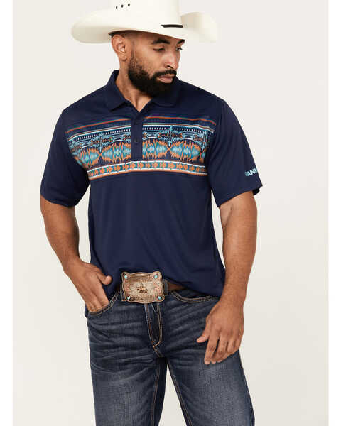 RANK 45® Men's Knao Border Print Short Sleeve Polo Shirt , Dark Blue, hi-res