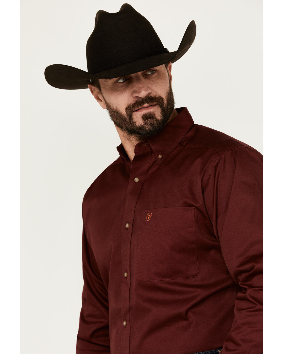 Image #2 - Ariat Men's Solid Twill Fitted Long Sleeve Button-Down Western Shirt, Burgundy, hi-res