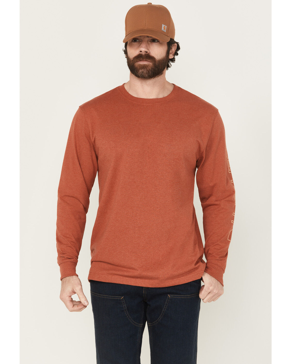 Image #1 - Carhartt Men's Logo Loose Fit Heavyweight Long Sleeve Graphic T-Shirt, Red, hi-res