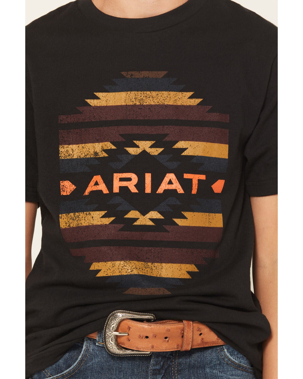 Image #3 - Ariat Boys' Boot Barn Exclusive Zapoteco Southwestern Logo Short Sleeve Graphic T-Shirt, Black, hi-res