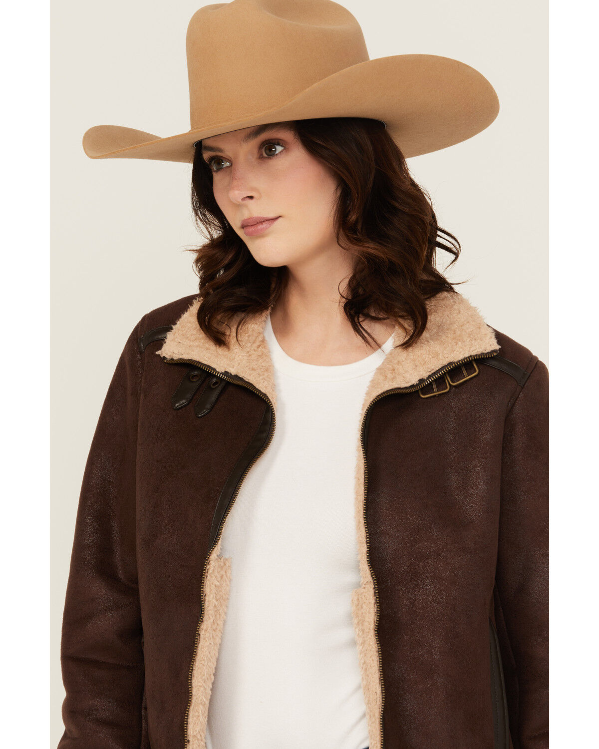 Image #2 - Shyanne Women's Shearling Lined Faux Suede Jacket, Dark Brown, hi-res