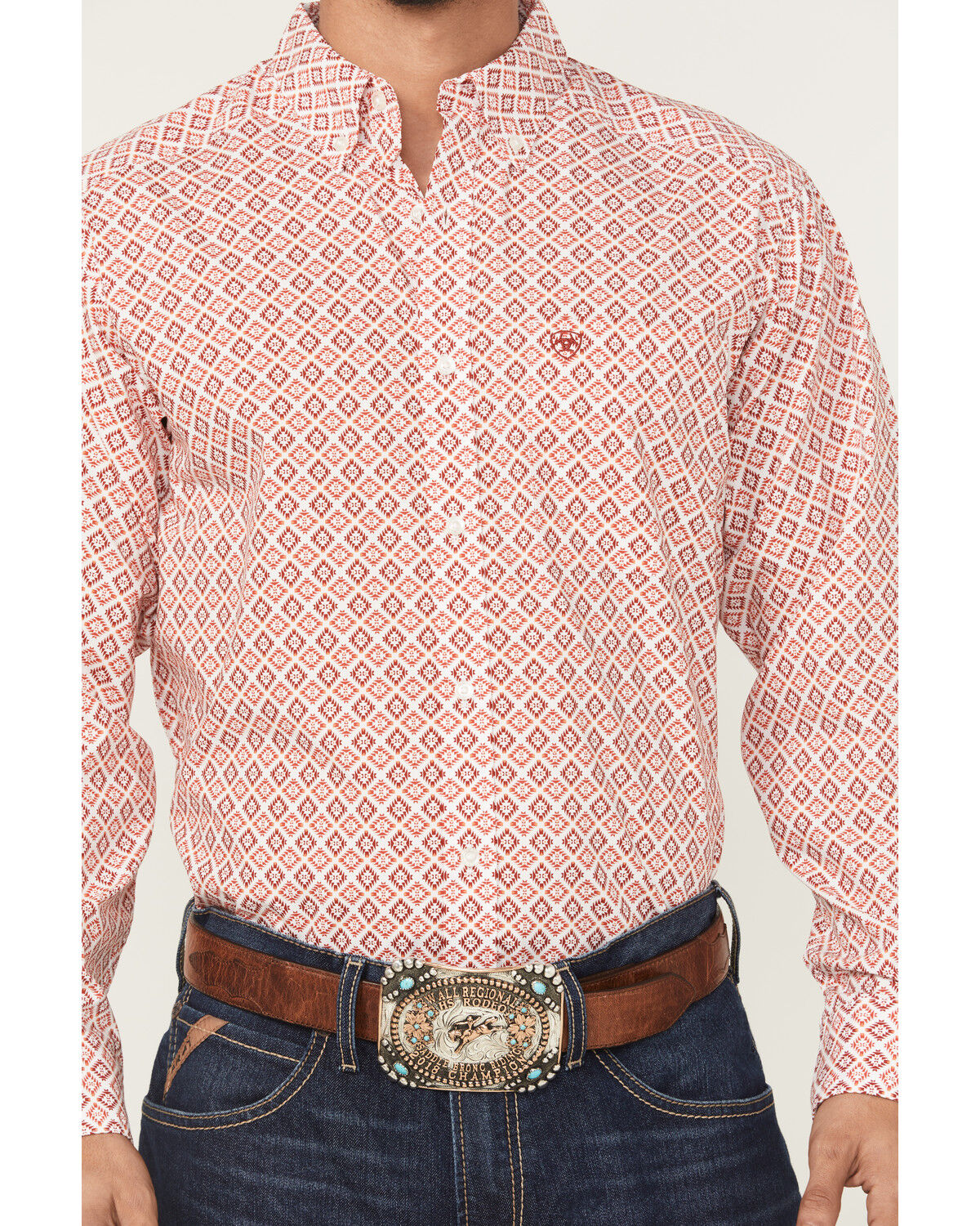 Image #3 - Ariat Men's Saylor Geo Print Long Sleeve Button-Down Western Shirt, Orange, hi-res