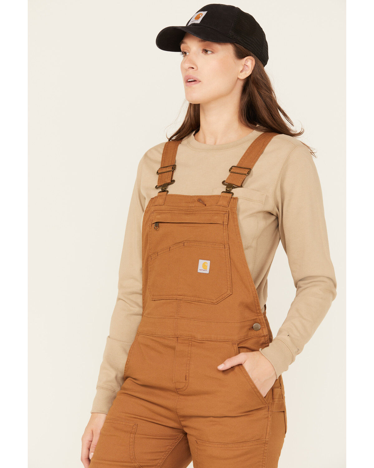 Image #2 - Carhartt Women's Loose Fit Canvas Bib Overalls, Brown, hi-res