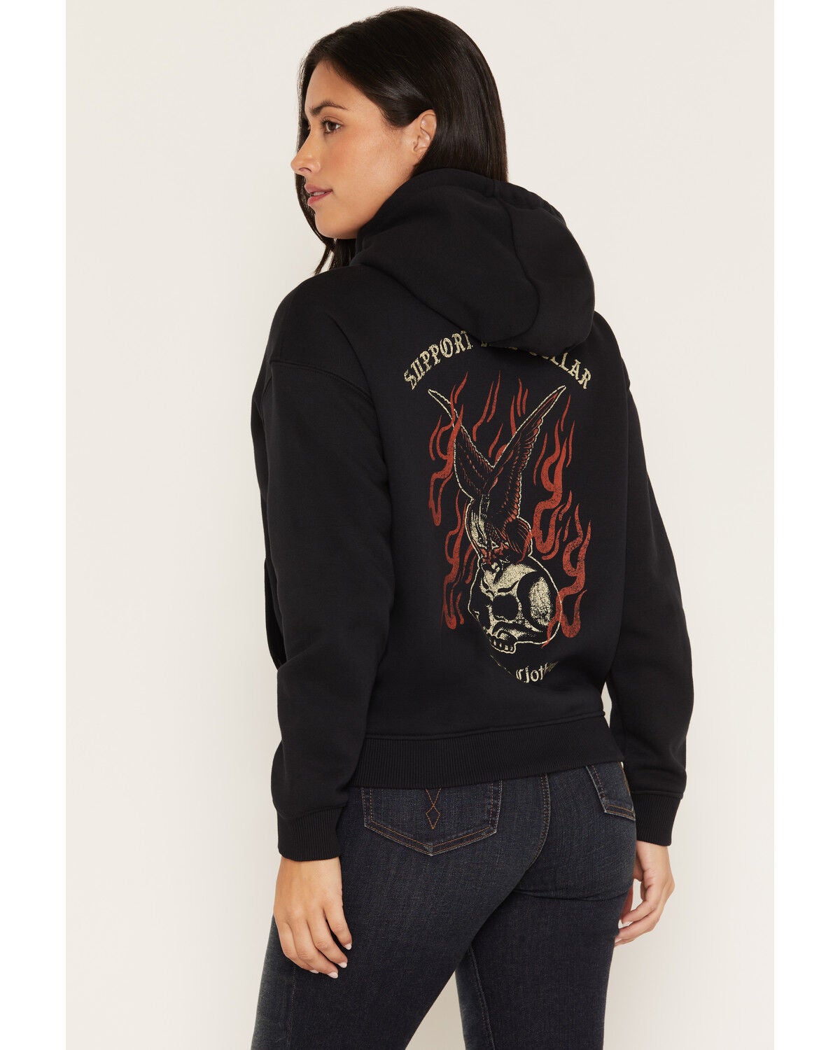Image #1 - Troll Co Women's Burning Graphic Work Hoodie, Black, hi-res