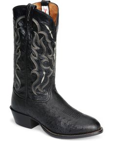 Tony Lama Men's Smooth Ostrich Western Boots - Round Toe, Black, hi-res