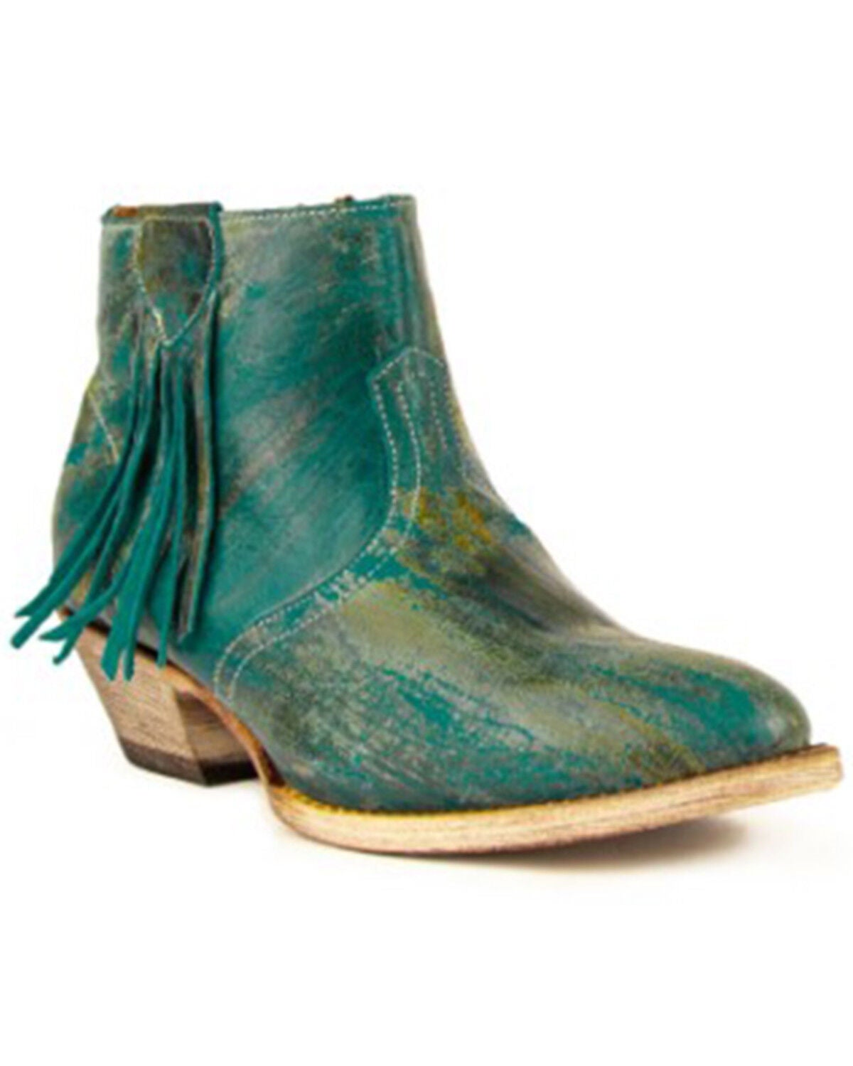 Ferrini Women's Fringe Western Booties - Round Toe, Turquoise, hi-res