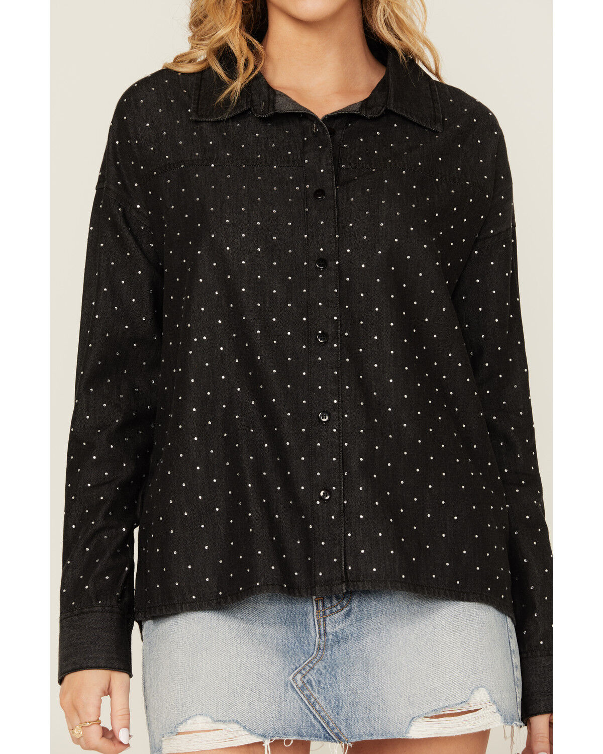 Image #3 - Rock & Roll Denim Women's Rhinestone Long Sleeve Button-Down Western Shirt, Black, hi-res