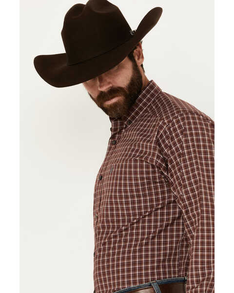 Image #2 - Ariat Men's Nicco Plaid Print Long Sleeve Button-Down Performance Shirt - Tall , Wine, hi-res