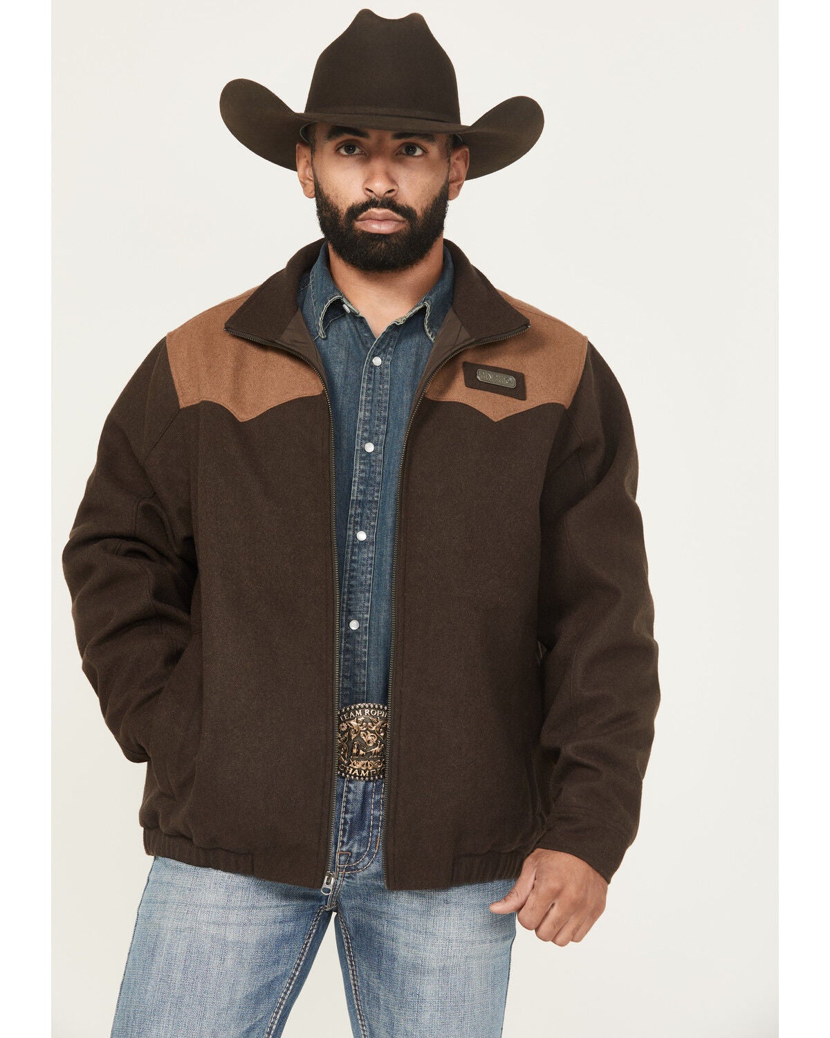 Cinch Men's Wooly Zip-Up Jacket, Brown, hi-res