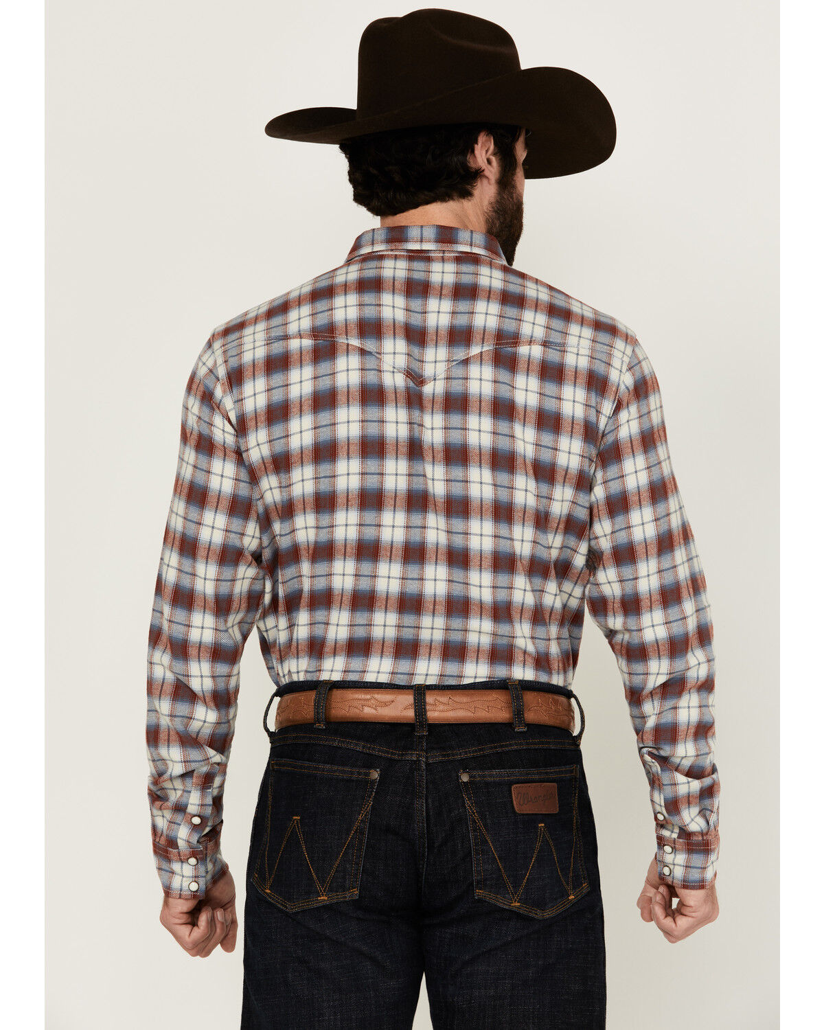Image #4 - Blue Ranchwear Men's Forest Plaid Print Long Sleeve Snap Western Shirt, Red, hi-res