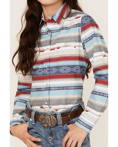 Image #3 - Roper Girls' West Made Southwestern Stripe Print Long Sleeve Western Snap Shirt, Multi, hi-res