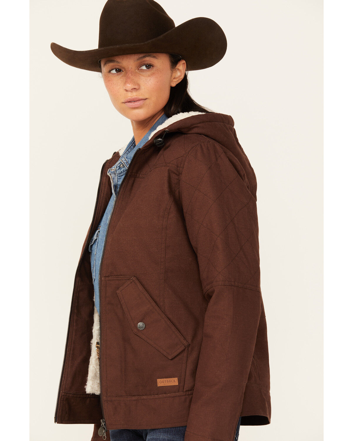 Image #2 - Outback Trading Co Women's Berber Lined Hooded Canvas Heidi Jacket, Brown, hi-res