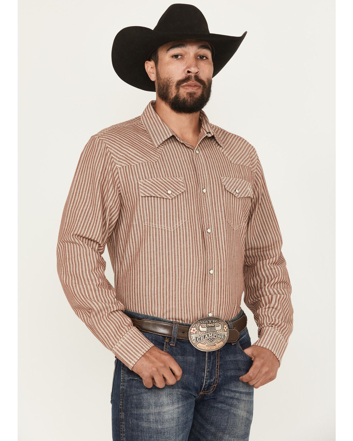 Blue Ranchwear Men's Desert Rose Striped Long Sleeve Snap Western Shirt, Rose, hi-res