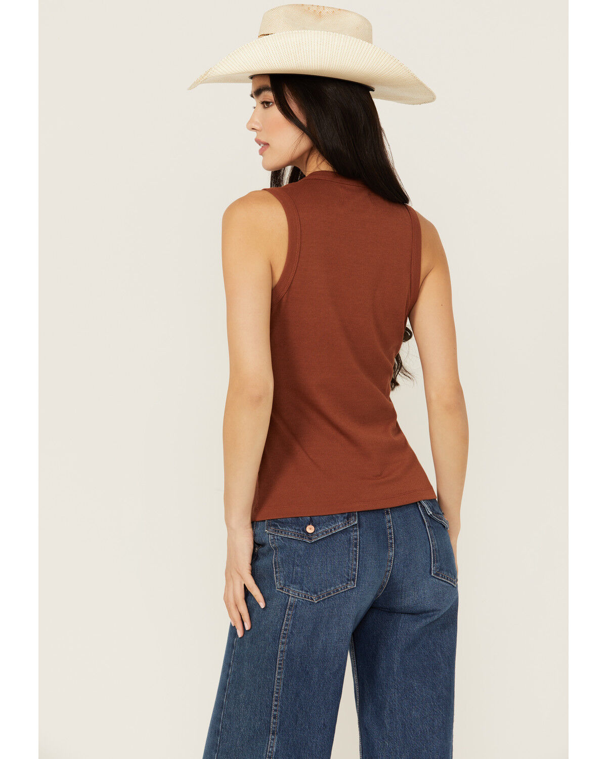 Image #4 - Shyanne Women's American Rodeo Ribbed Tank Top, Lt Brown, hi-res