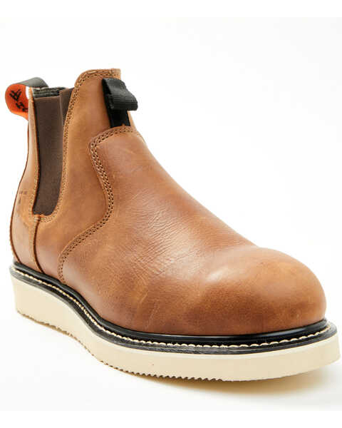 Hawx Men's Crazy Horse Wedge Chelsea Work Boots - Composite Toe, Brown, hi-res