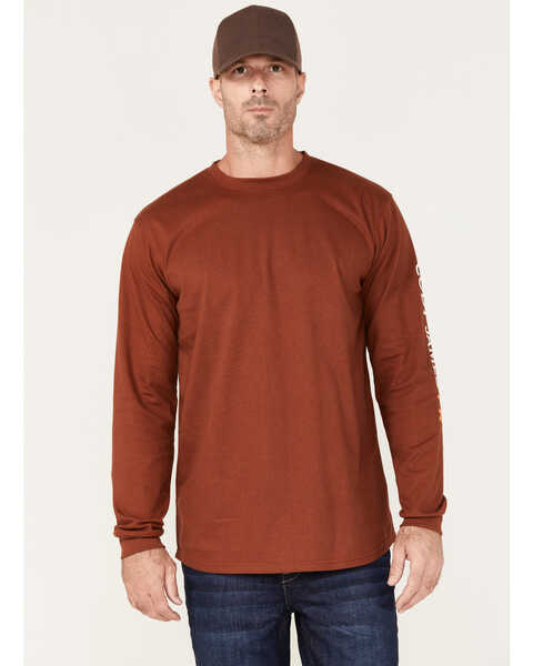 Cody James Men's FR Logo Long Sleeve Work T-Shirt - Tall , Cognac, hi-res