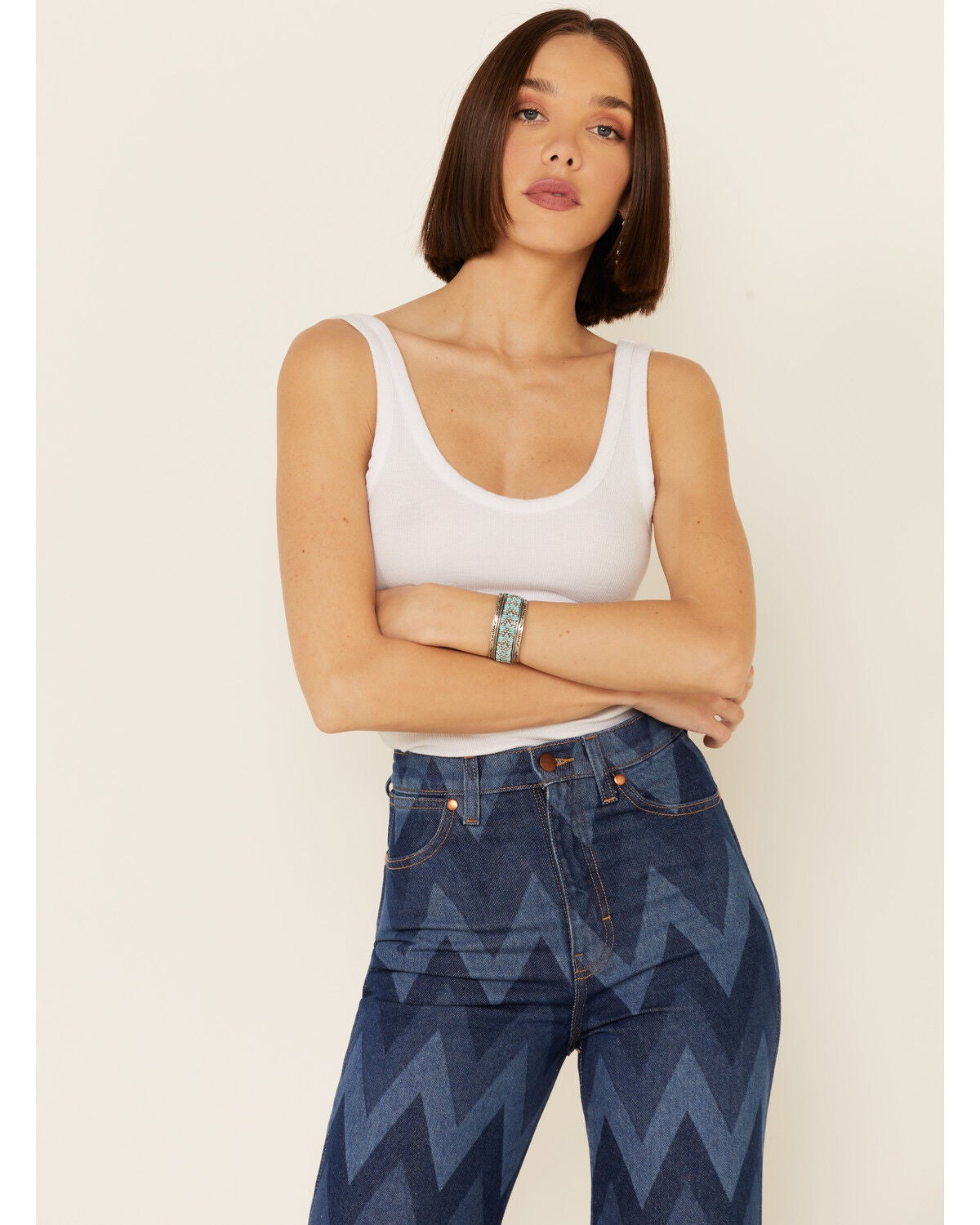 Chevron Print Flare Jeans 