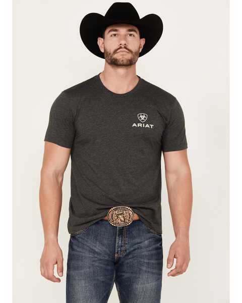Image #1 - Ariat Men's Southwestern Print Logo Short Sleeve Graphic T-Shirt, Charcoal, hi-res
