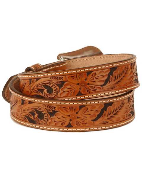 Image #3 - Tony Lama Men's Floral Tooled Leather Belt - Reg & Big, Tan, hi-res
