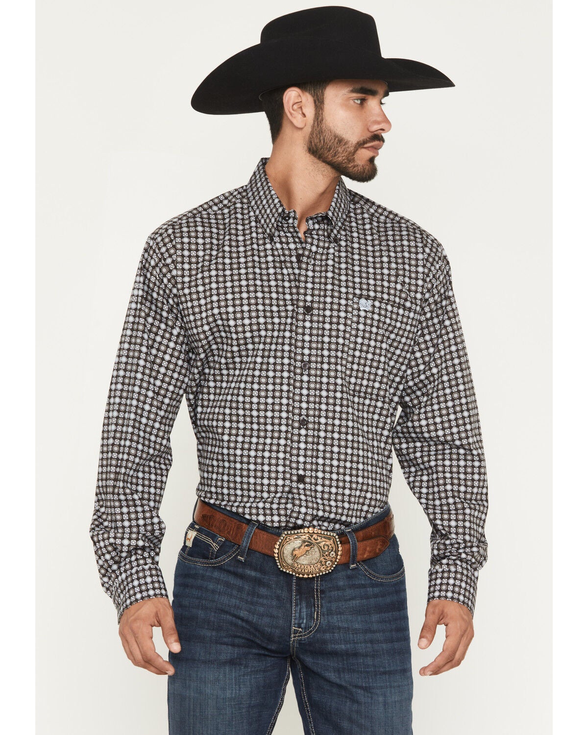 Image #1 - Cinch Men's Medallion Print Long Sleeve Button-Down Western Shirt, Brown, hi-res