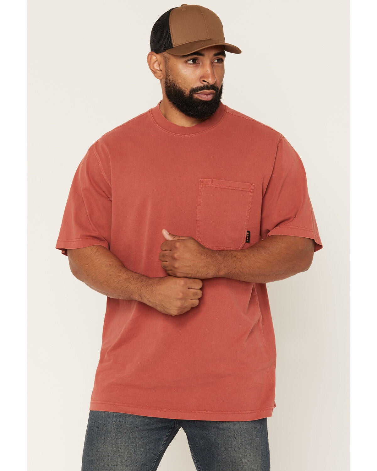 Image #1 - Hawx Men's Forge Solid Short Sleeve Pocket Work Shirt, Red, hi-res