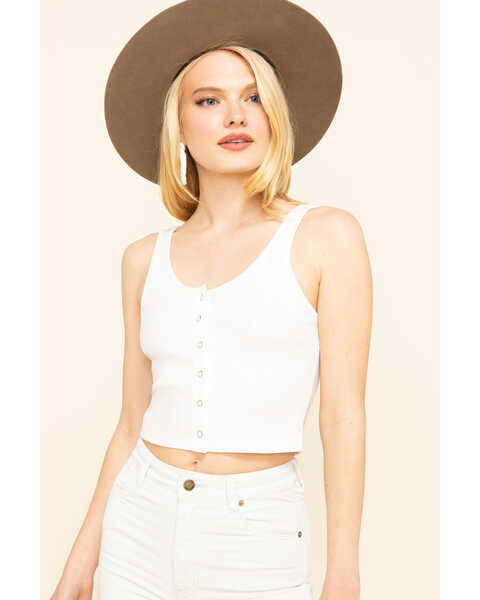 Image #5 - Miss Me Women's Ivory Ribbed Button Crop Top, Ivory, hi-res