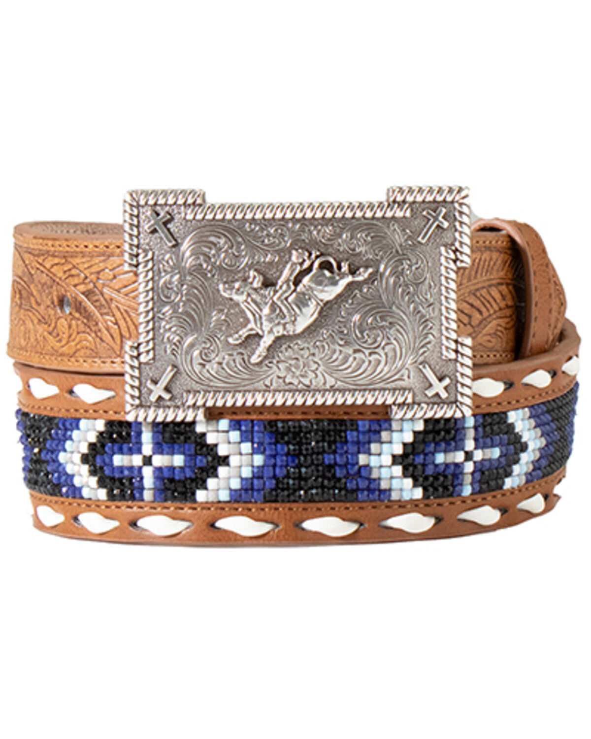 Image #1 - M & F Western Boys' Southwestern Leather Belt, Brown, hi-res