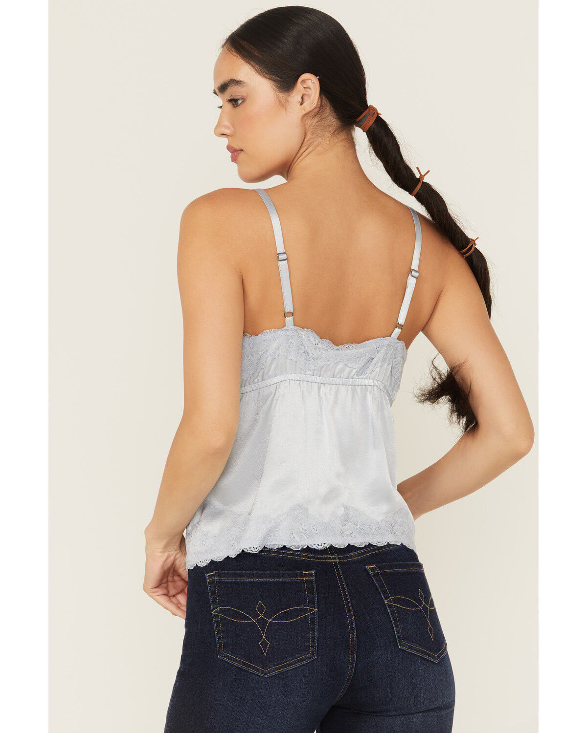 Image #4 - Shyanne Women's Lace Trim Satin Cami, Slate, hi-res