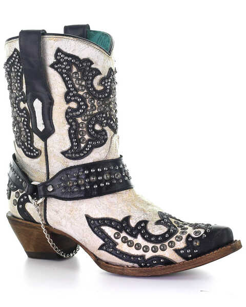 Corral Women's White Studs Western Boots - Snip Toe, Black/white, hi-res