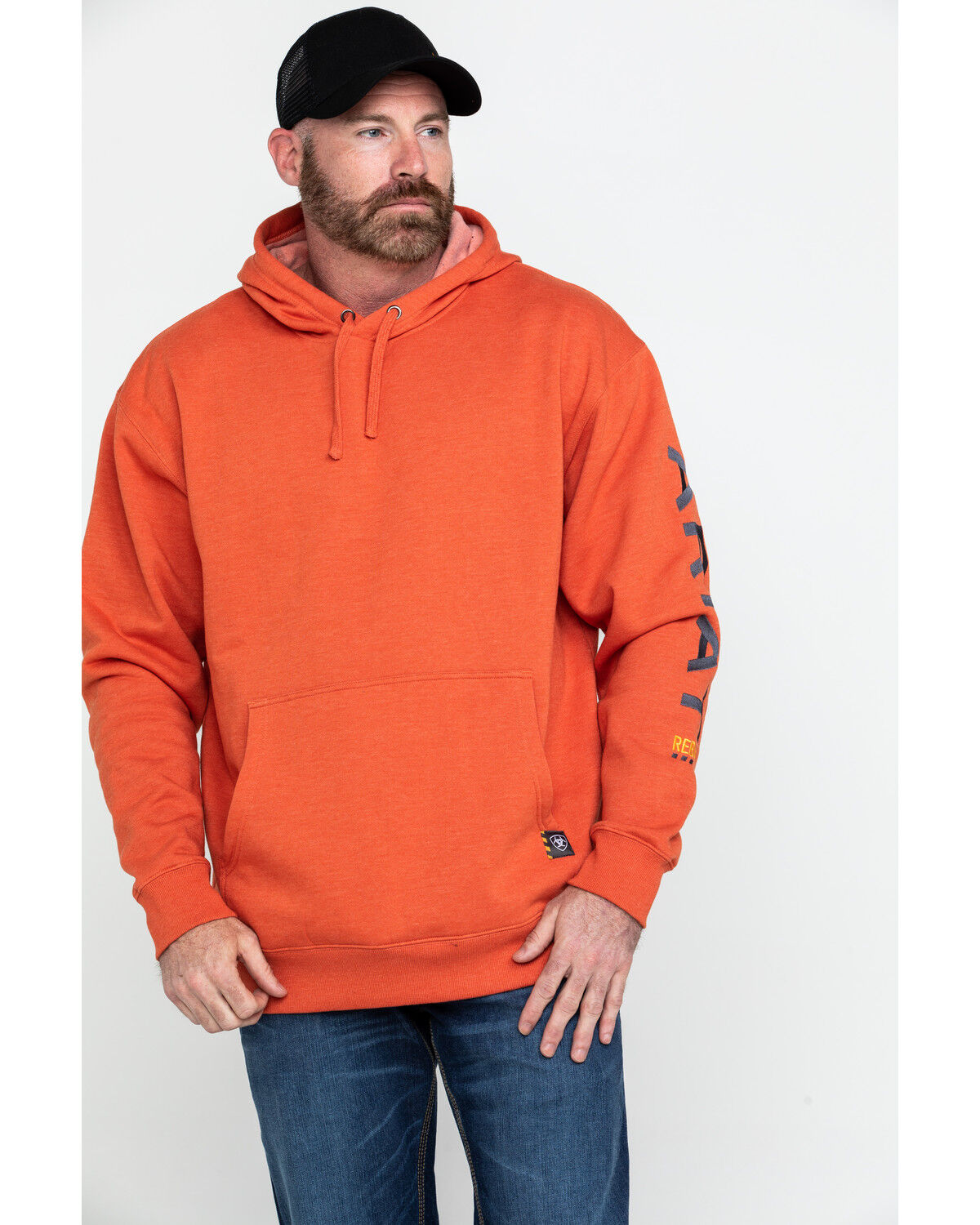 Image #1 - Ariat Men's Volcanic Heather Rebar Graphic Hooded Work Sweatshirt - Big & Tall, Heather Orange, hi-res