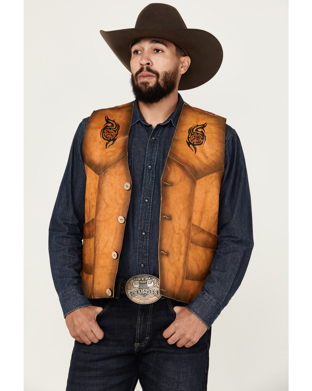 Kobler Leather Men's Eagle Leather Vest, Beige, hi-res