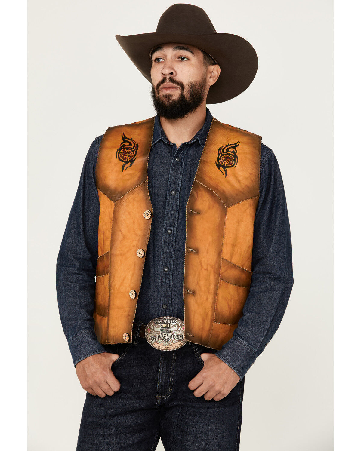 Image #1 - Kobler Leather Men's Eagle Leather Vest, Beige, hi-res