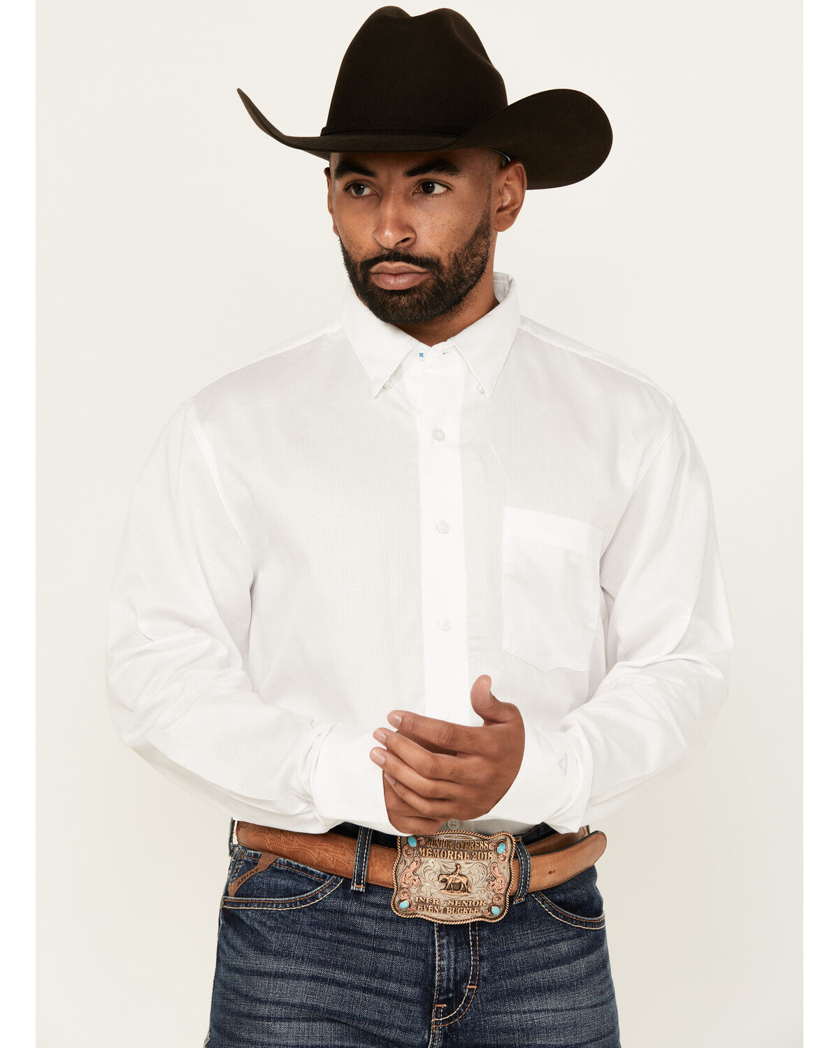 Image #1 - Wrangler X Cody Johnson Men's Solid Long Sleeve Button-Down Western Shirt, White, hi-res