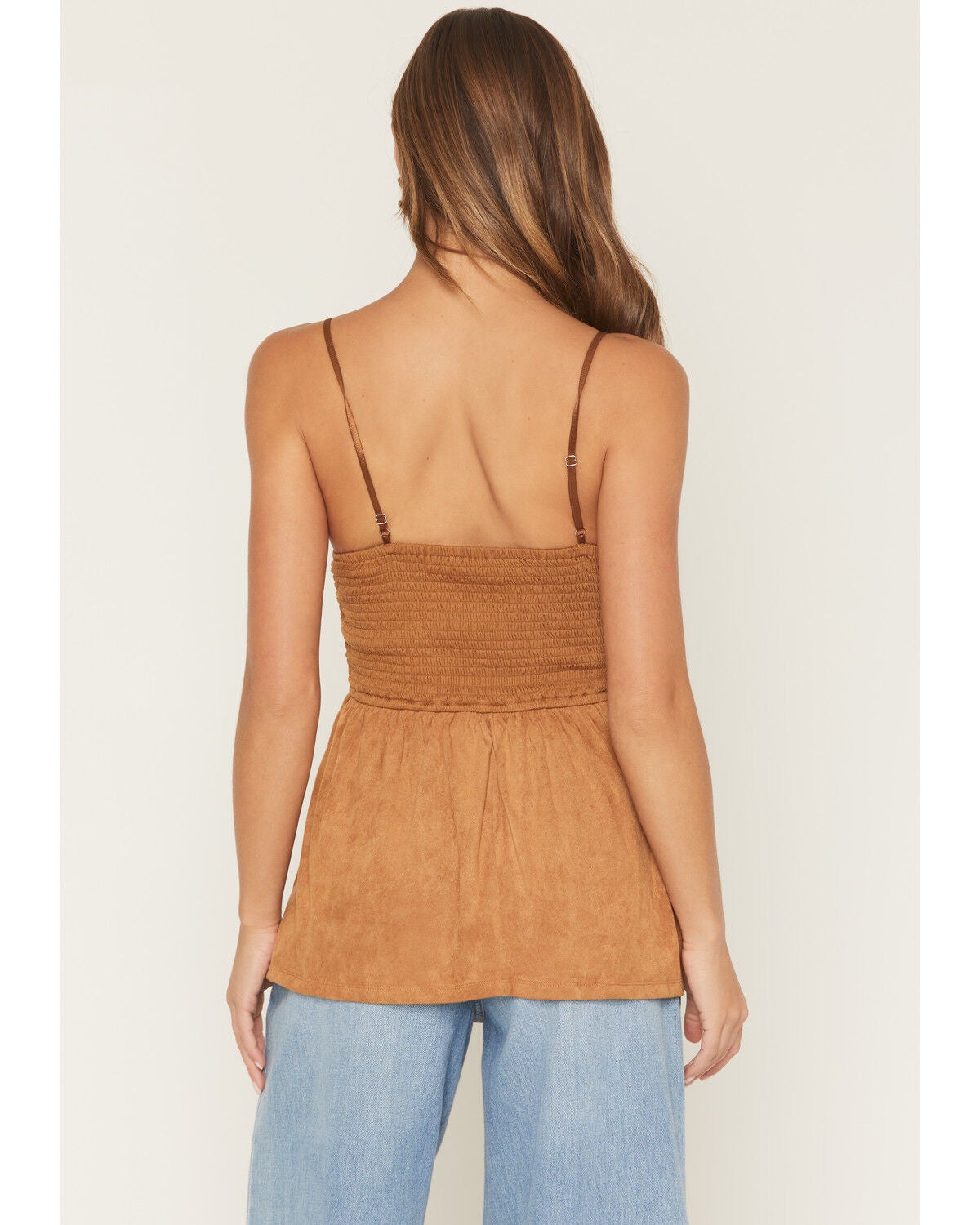 Image #4 - Blue B Women's Sleeveless Faux Suede Lace Bustier Tank, Camel, hi-res