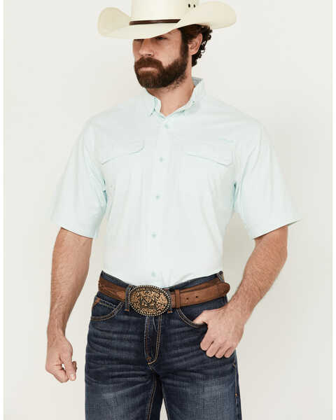 Ariat Men's VenTek Outbound Solid Short Sleeve Button-Down Performance Western Shirt , Aqua, hi-res