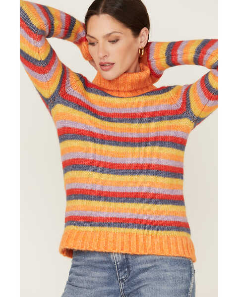 Image #2 - Wrangler Women's Stripe Knit Turtleneck Sweater, Orange, hi-res