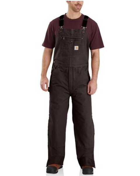 Image #1 - Carhartt Men's Quilt Lined Washed Bib Work Overalls , Brown, hi-res