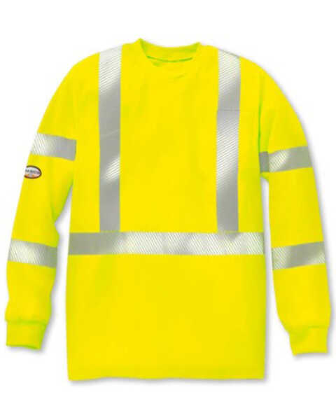 Image #1 - Rasco Men's FR Hi-Vis Segmented Trim Long Sleeve Work Shirt , Yellow, hi-res