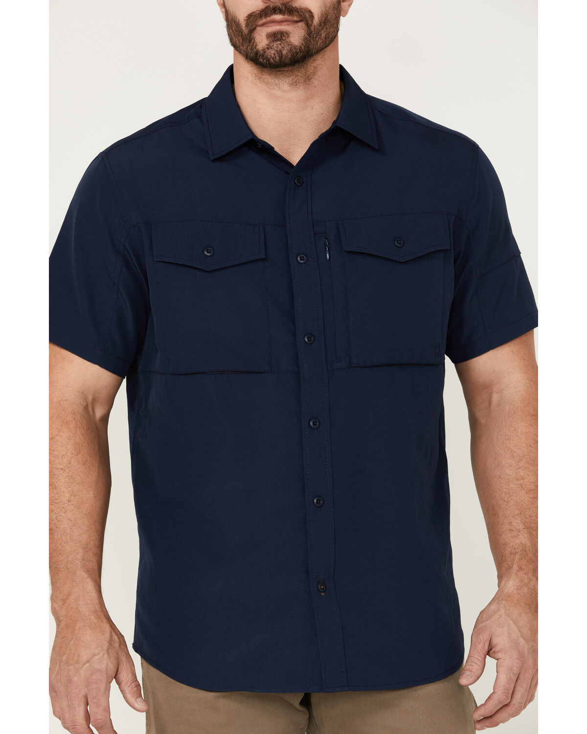 Image #3 - Brothers and Sons Men's Solid Dobby Performance Short Sleeve Button-Down Western Shirt, Navy, hi-res