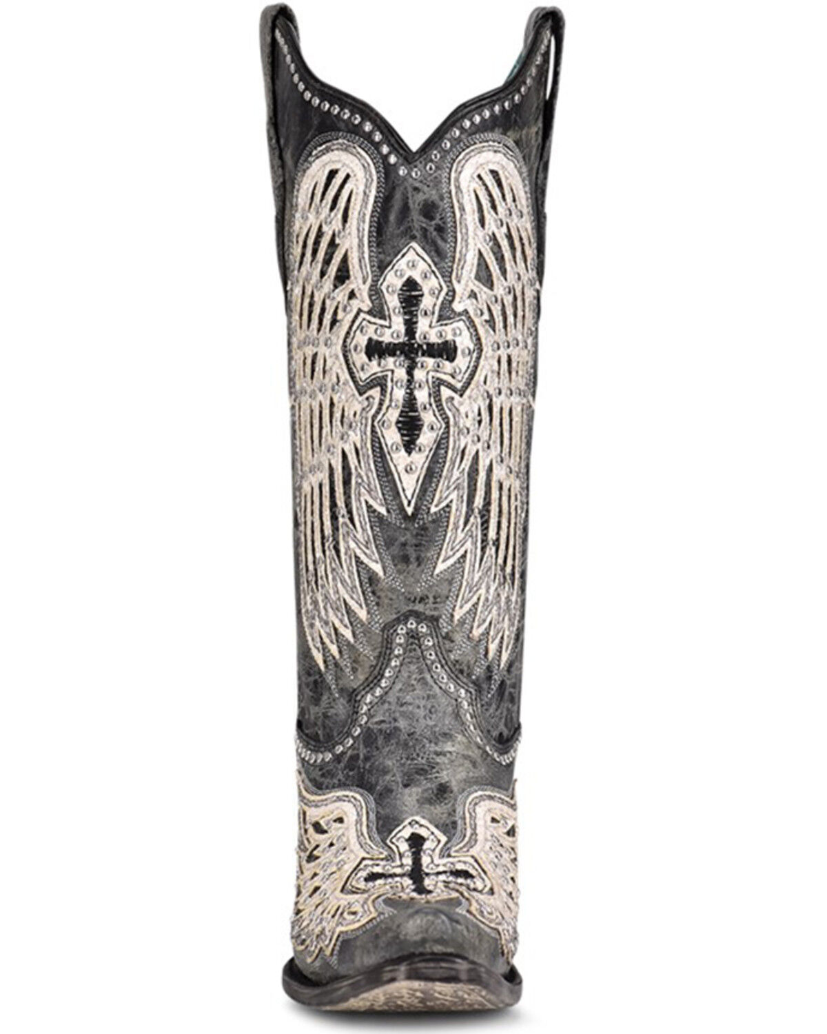 Image #3 - Corral Women's Cross & Wings Overlay Western Boots - Snip Toe, Black, hi-res